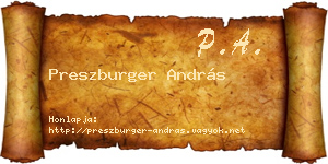 Preszburger András névjegykártya